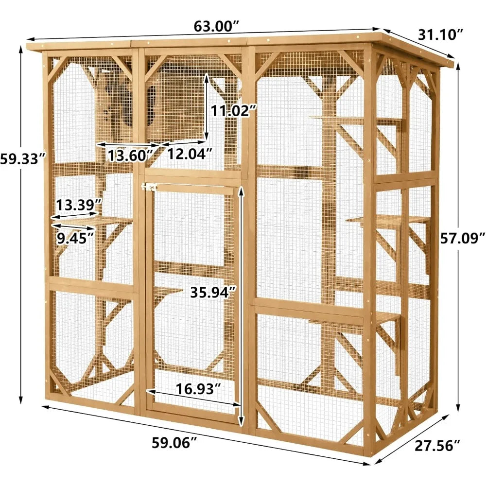 Outdoor Cat House Catio With Large Door Playpen Six Platforms
