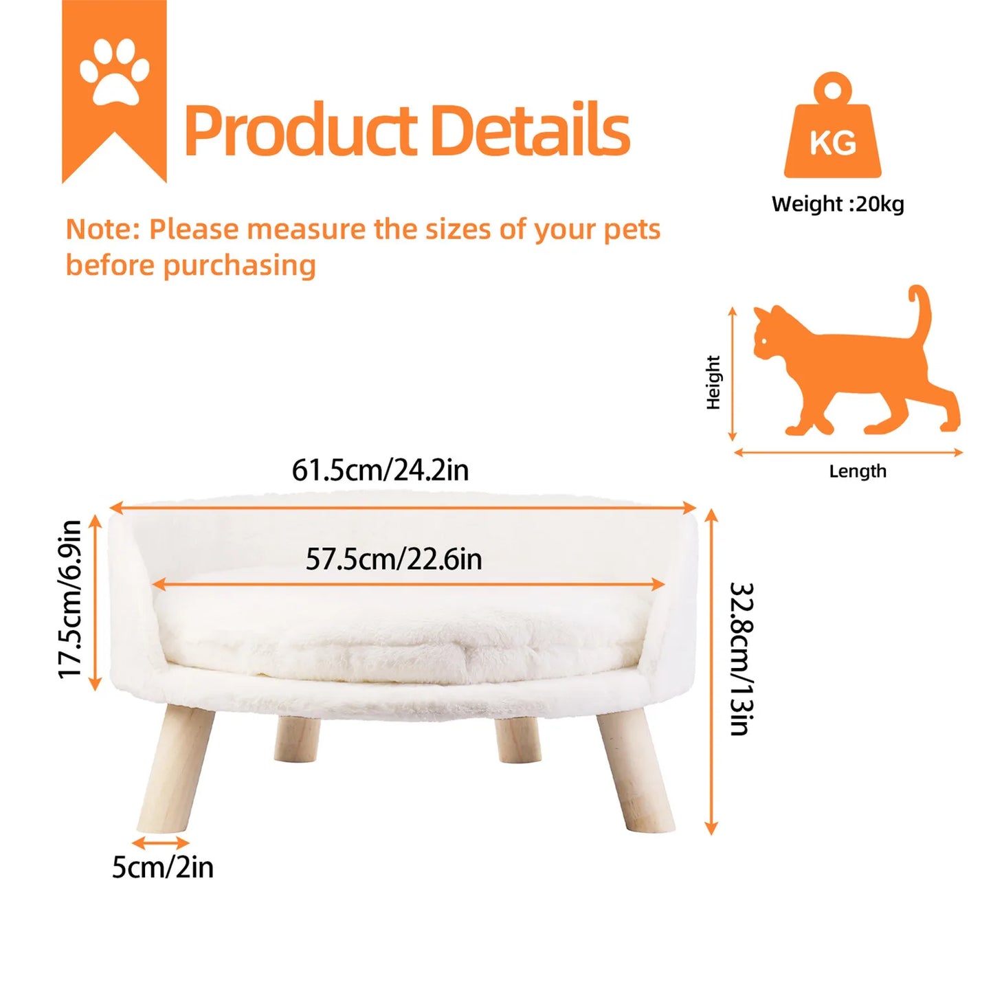 Bingopaw Pet Sofa Bed Raised Cat Chair Small Dog Couch