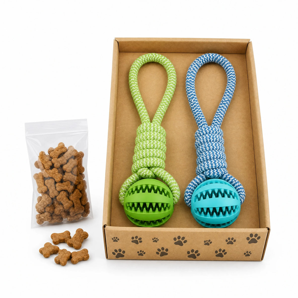Interactive Dog Treat Dispensing Ball With Rope Chew Toy