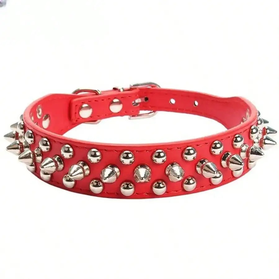 Punk Spiked Rivet Dog Collar Adjustable PU Leather