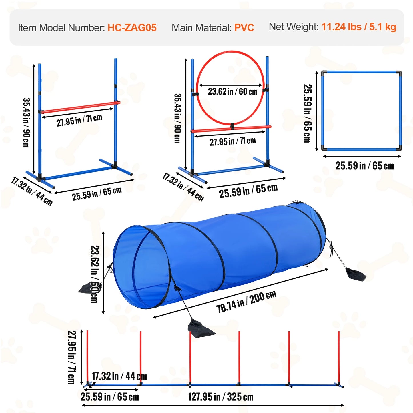 SucceBuy Dog Agility Training Kit 5 Piece Hurdles Tunnel Obstacle Course