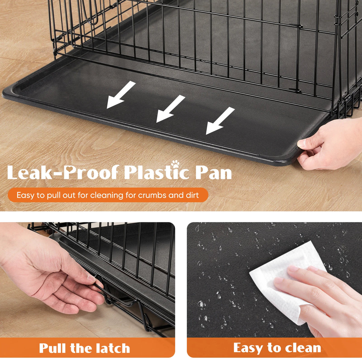 JHK Double Door Folding Metal Dog Crate With Leakproof Tray
