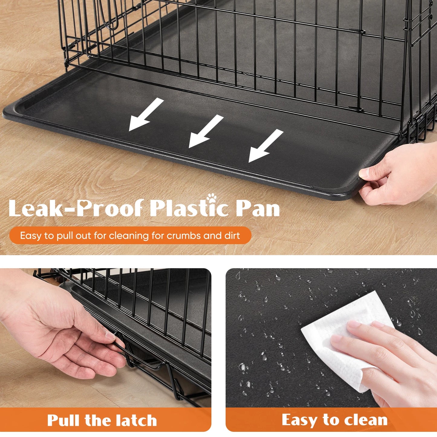 JHK Folding Metal Dog Crate With Leak Proof Pan Tray