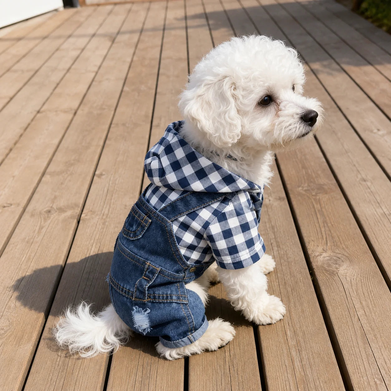 XMSJ Striped Denim Jumpsuit For Small Dogs With Suspender Straps