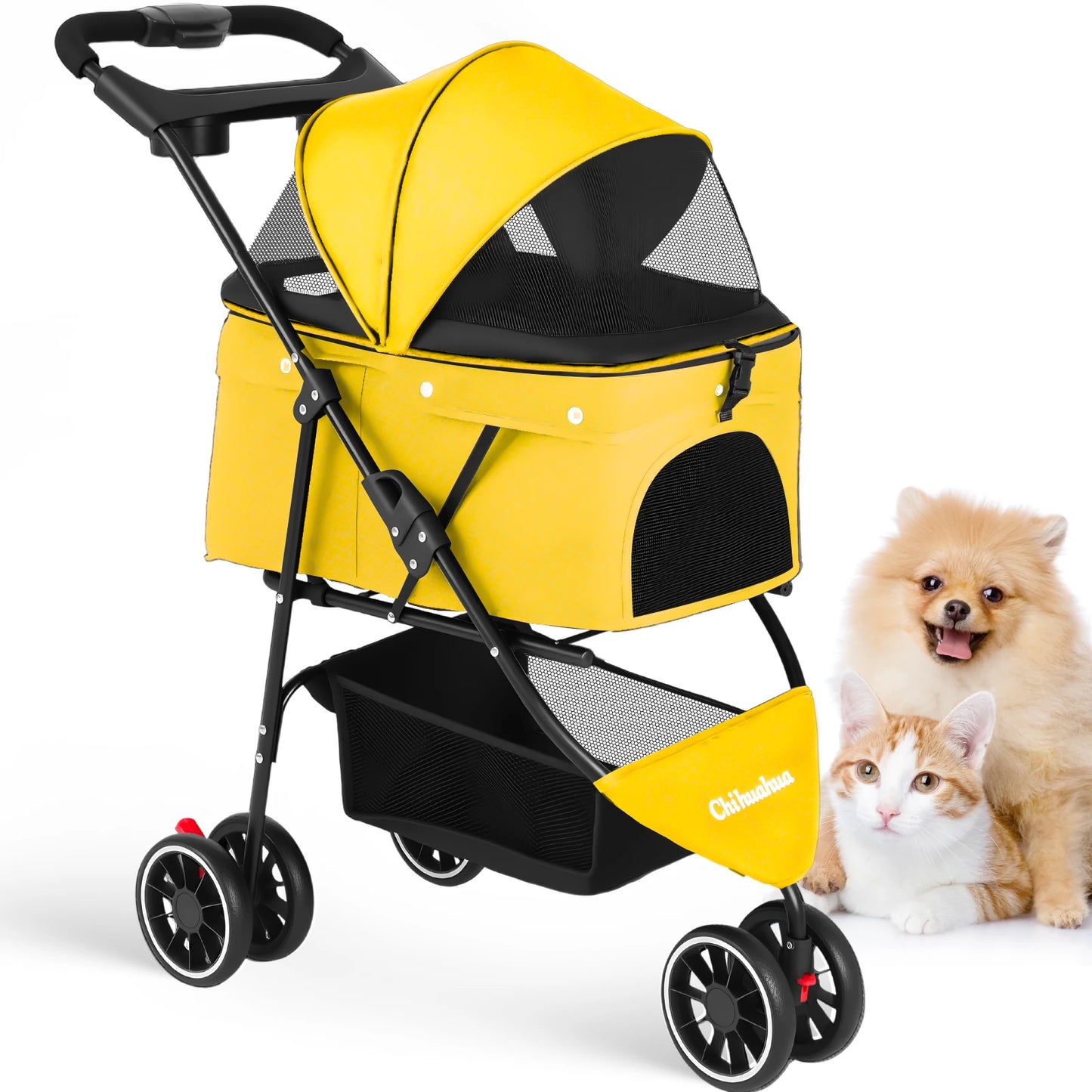 Chihuahua Pet Stroller For Cats And Dogs Foldable 3 Wheels Mesh Canopy
