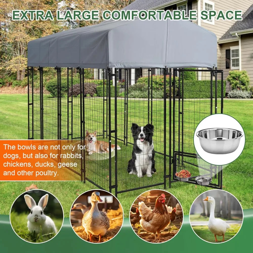 Heavy Duty Outdoor Dog Kennel With Roof And Rotating Bowls
