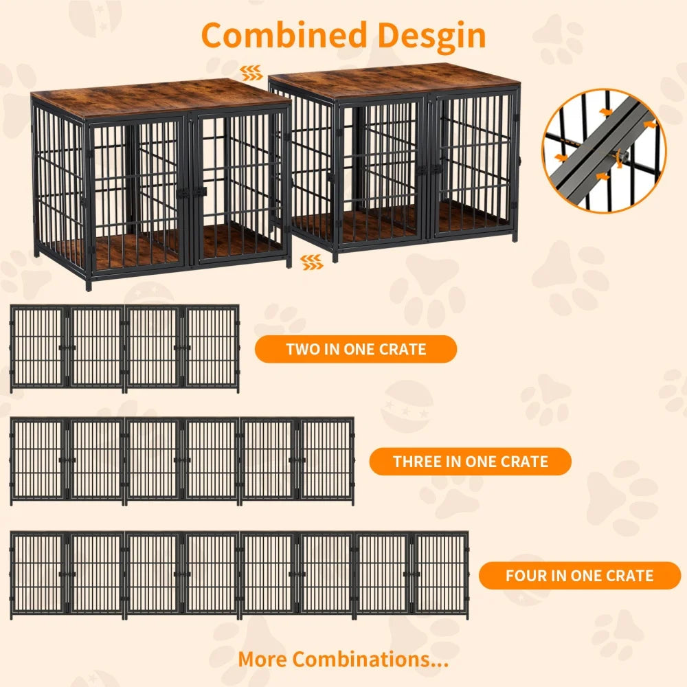 Borwart Double Dog Crate With Removable Divider Furniture Style Kennel