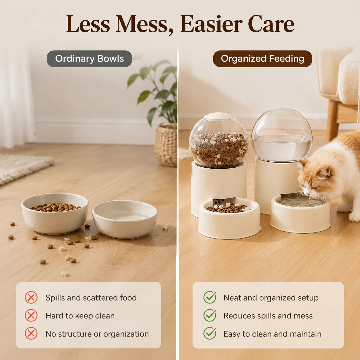 Automatic Cat Gravity Feeder And Water Dispenser With Dome Lid