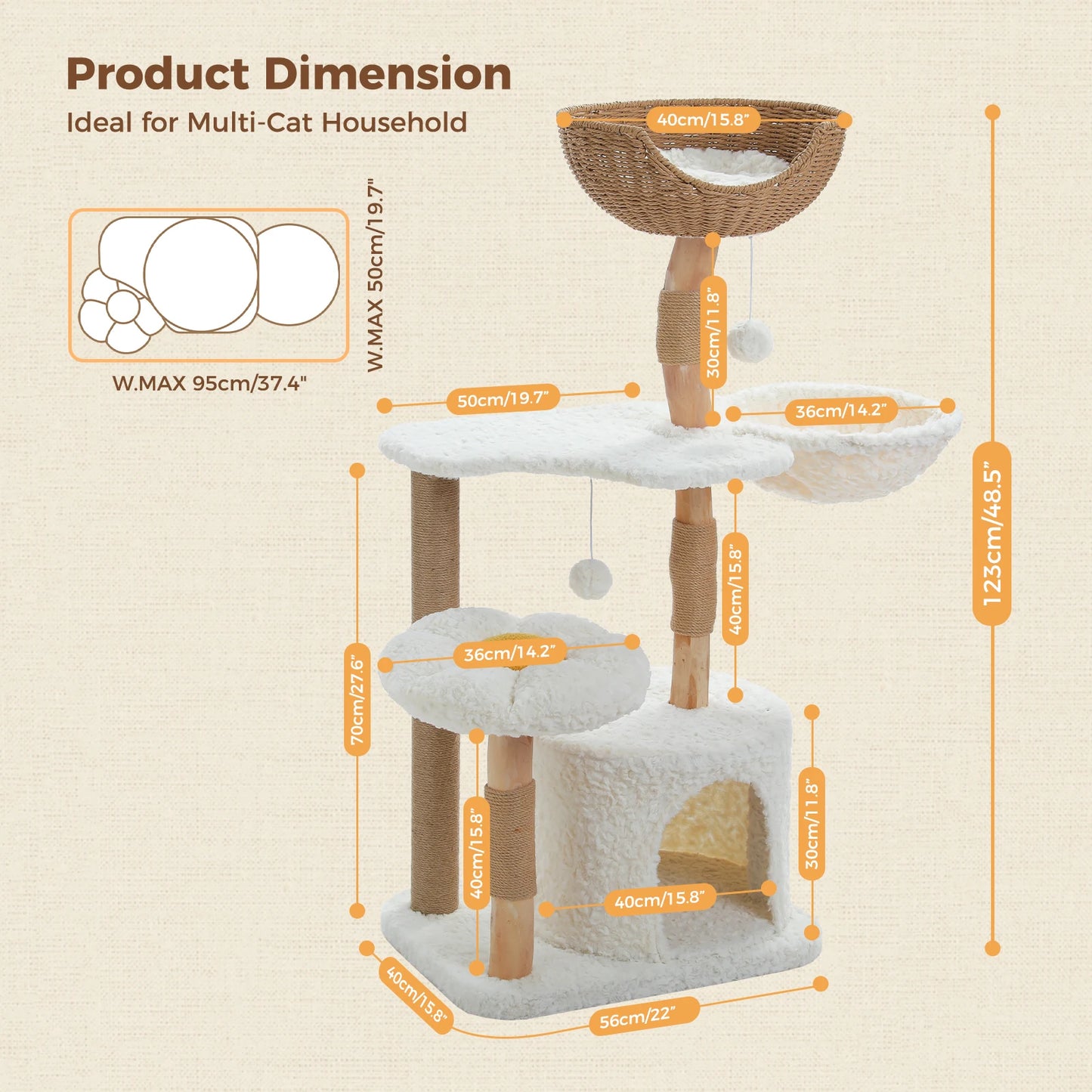 PAWZ Road Modern Solid Wood Cat Tree For Indoor Cats