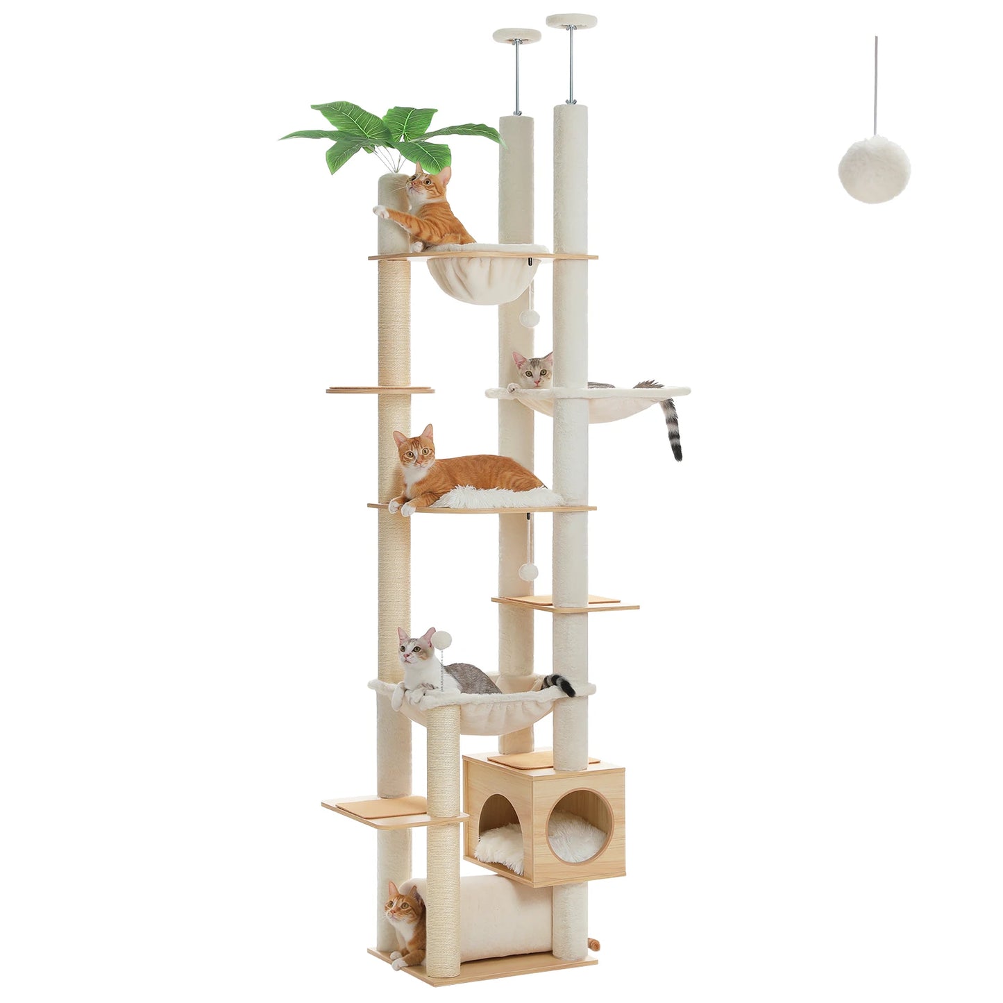 PAWZ Road Height Adjustable Wooden Cat Tree With Hammock And Sisal Posts