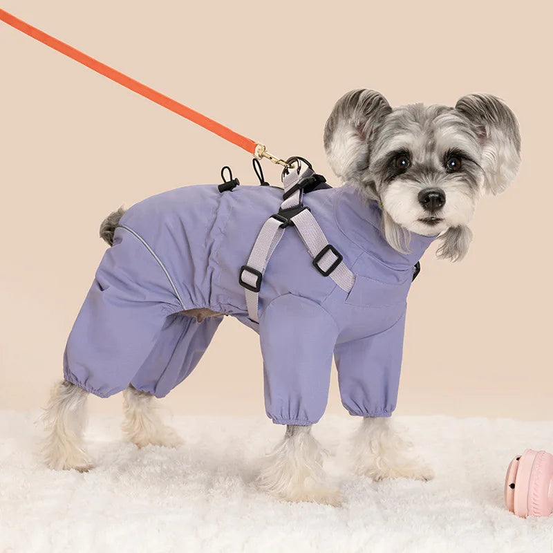 Waterproof Pet Dog Rain Jacket With Harness Windproof Puppy Coat