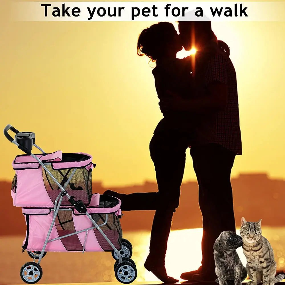 Double Pet Stroller With Carrier And Cup Holder For Travel