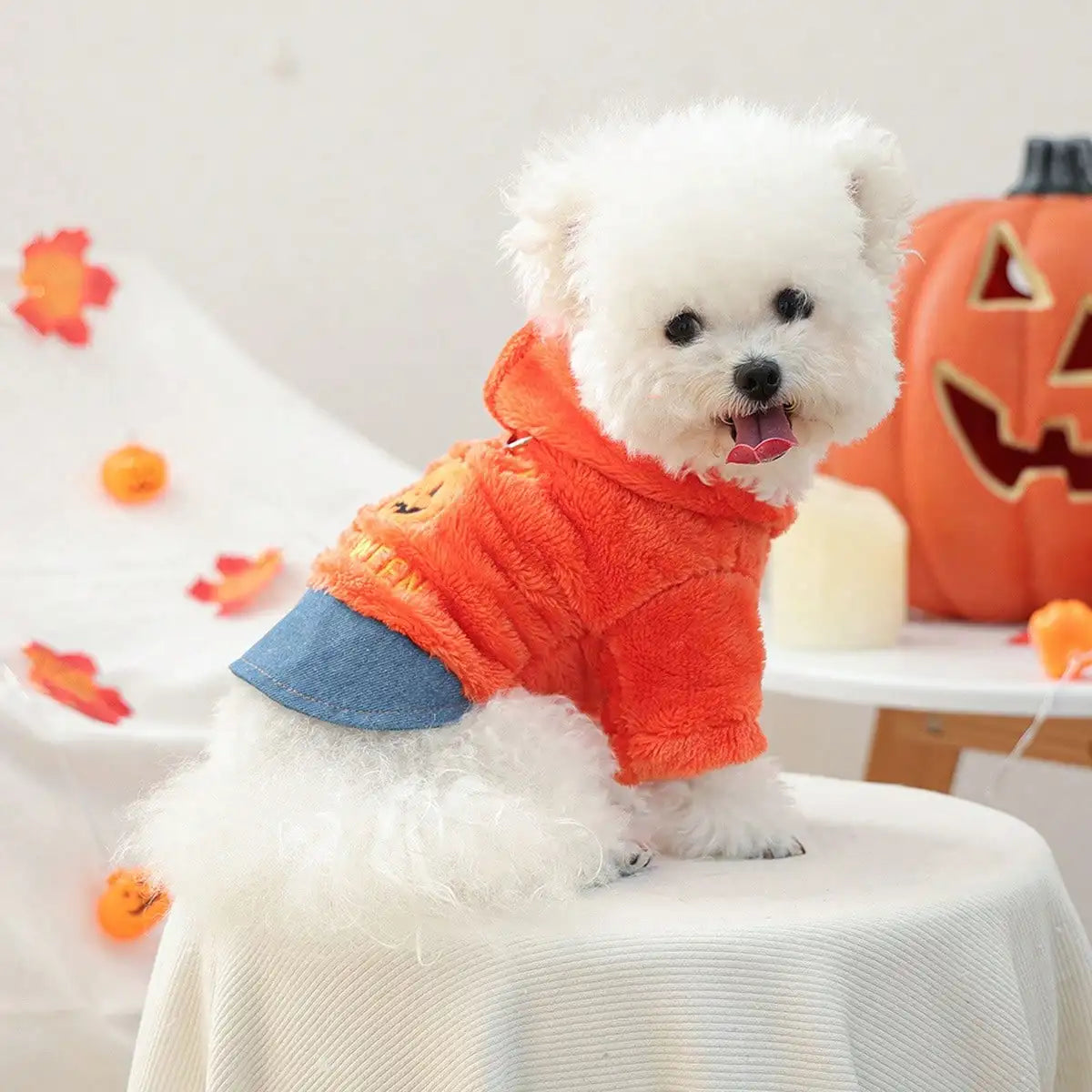 Dog Halloween Hoodie Pumpkin Embroidery Plush Dog Sweatshirt Holiday Apparel For Festival Party