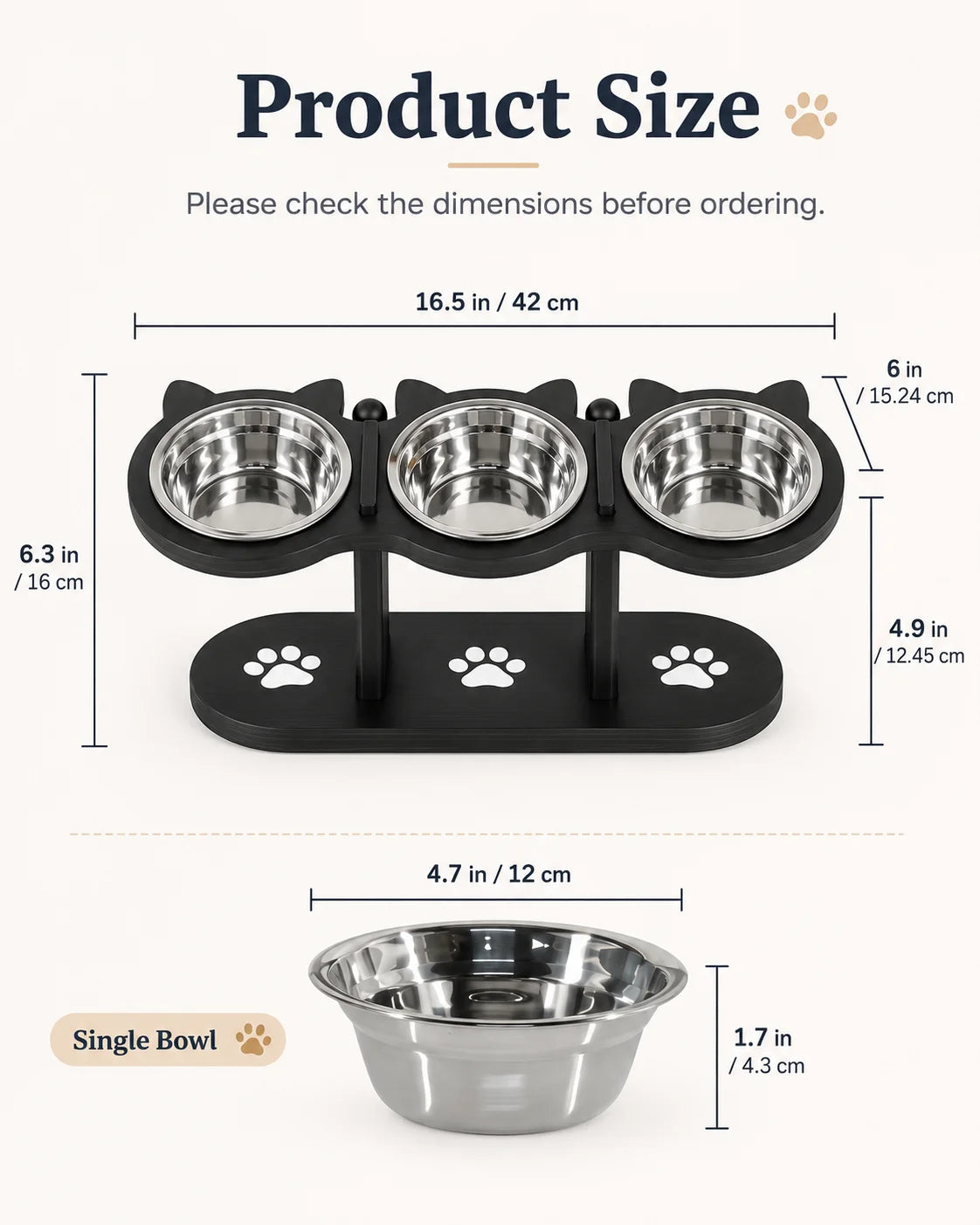 Tilted Elevated Cat Bowl Stand Detachable With Three Stainless Bowls