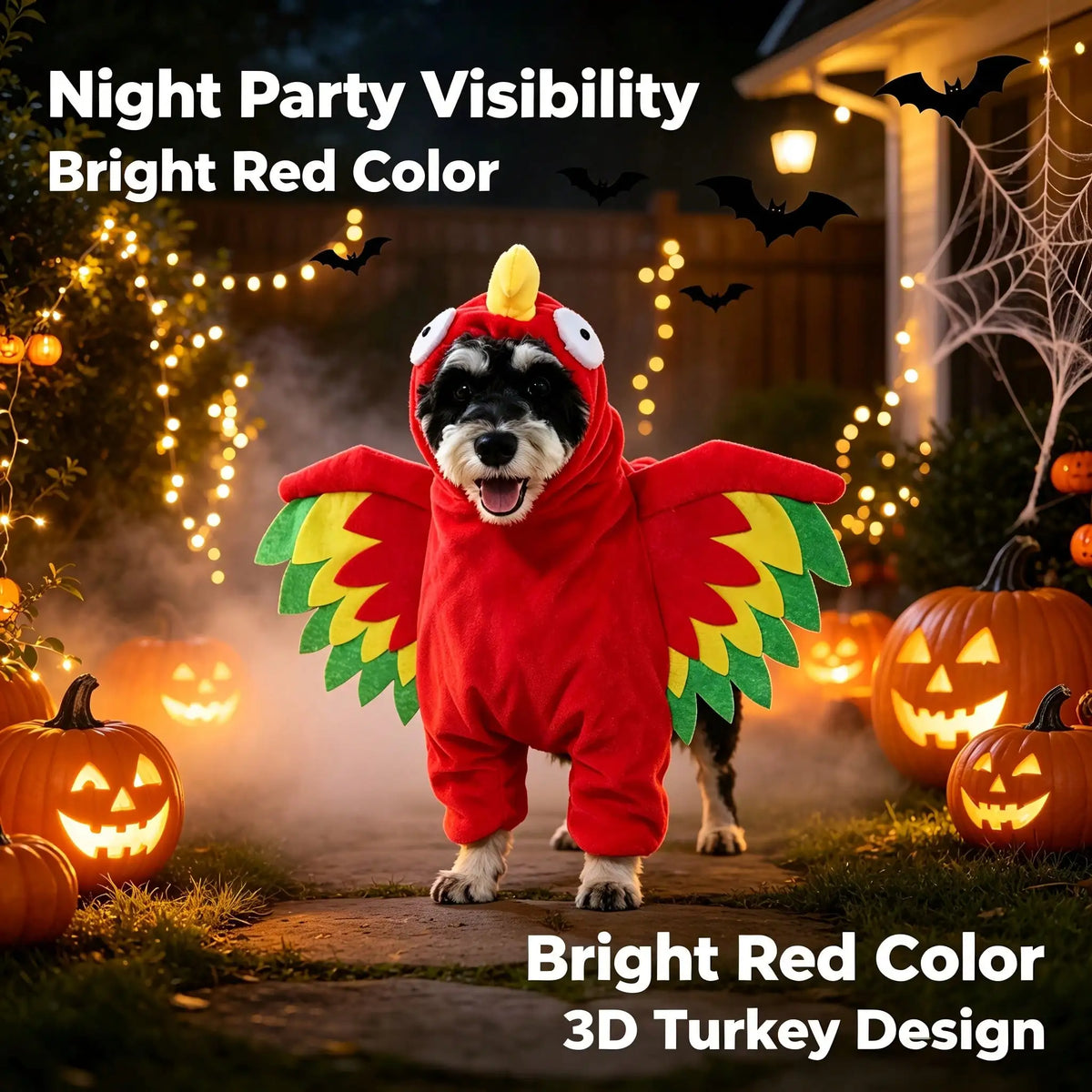 Halloween Pet Turkey Standing Costume With Colorful Wings