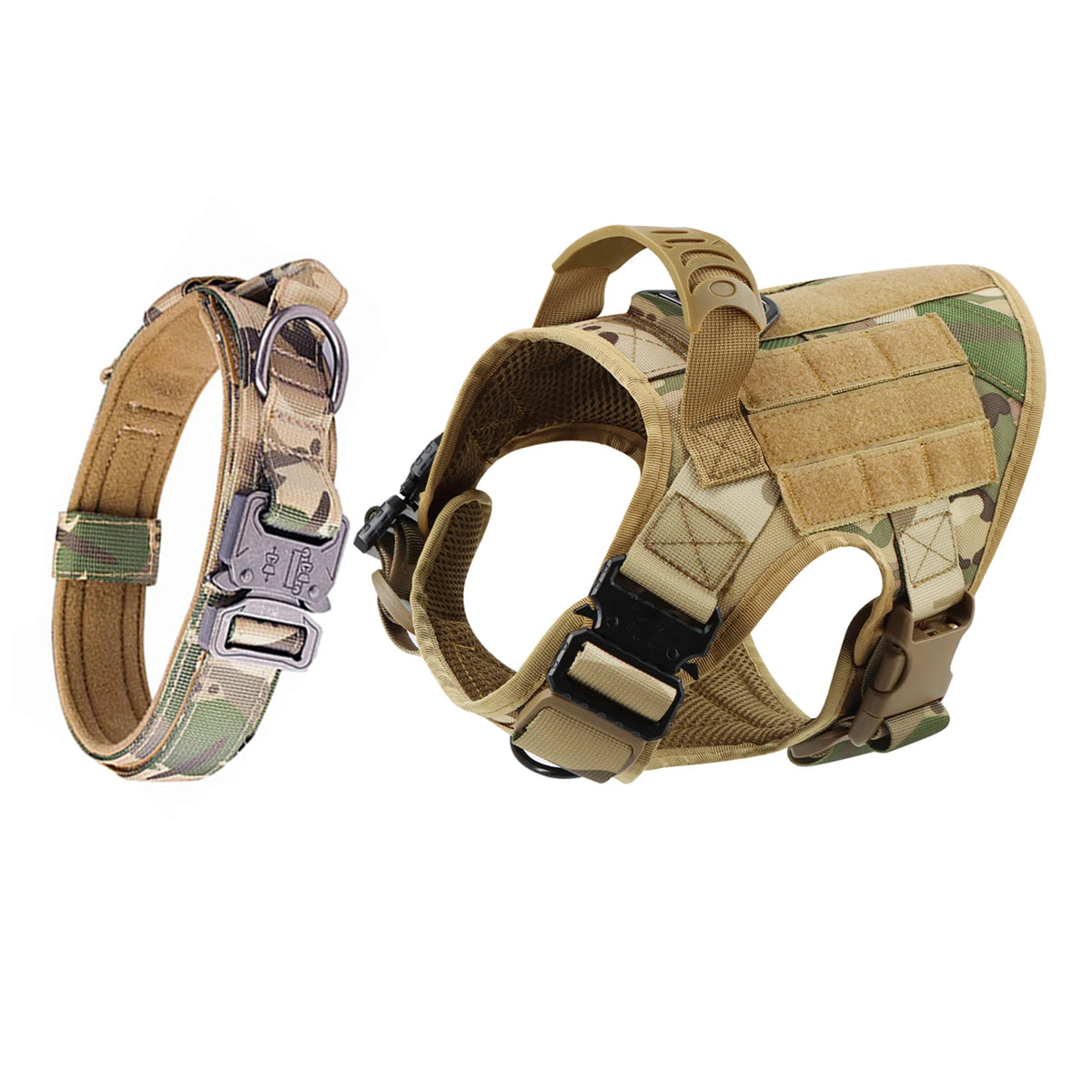 Adjustable Tactical Dog Harness With Padded Nylon Collar Set