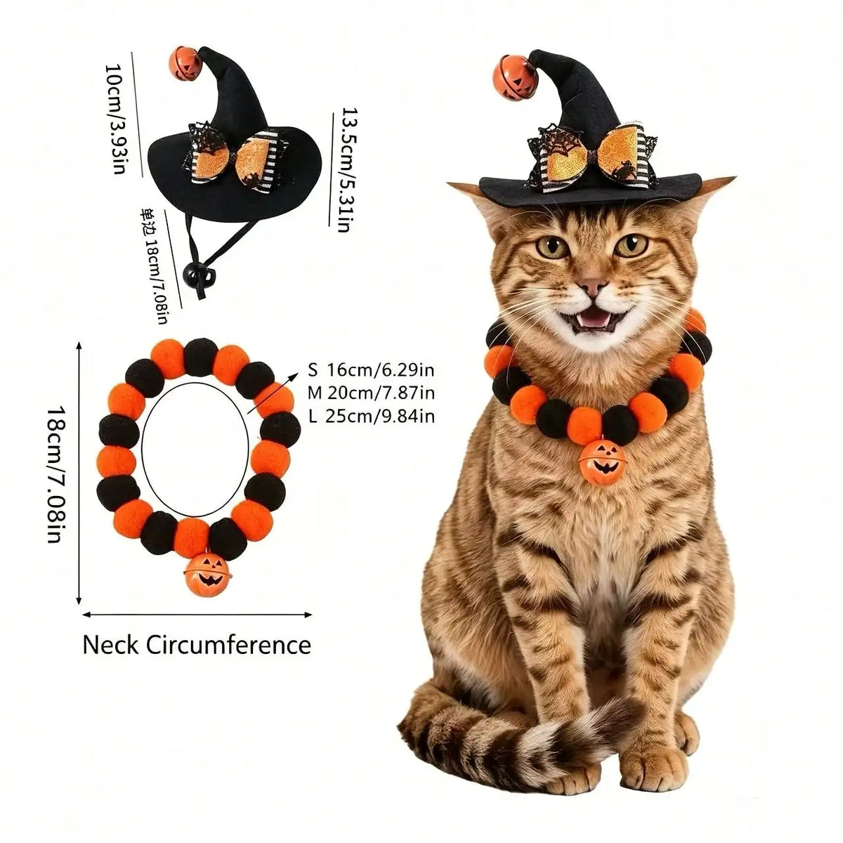 Halloween Pet Costume Set With Pumpkin Hat And Bat Collar