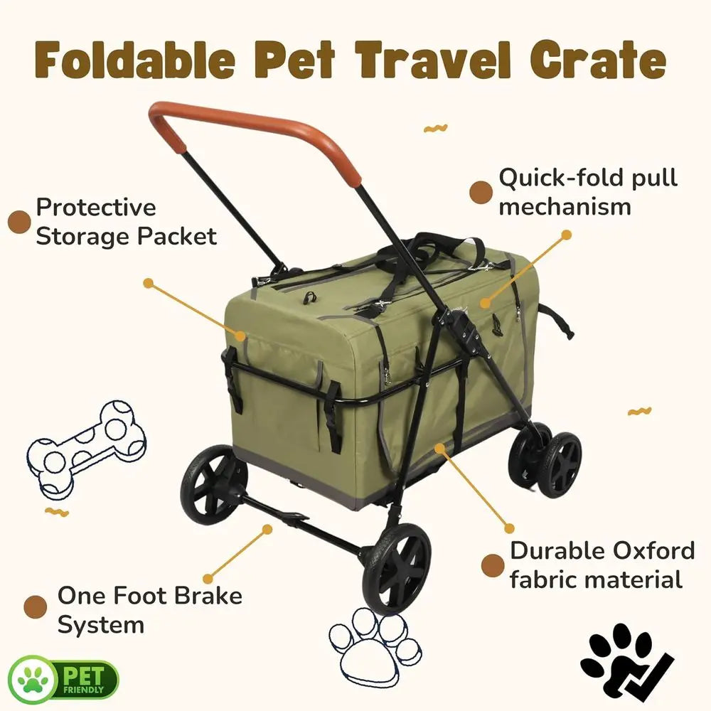 Foldable Pet Stroller With Detachable Carrier For Dogs And Cats