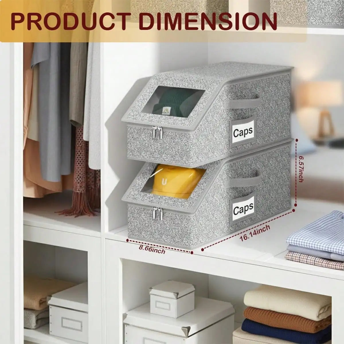 Stackable Hat Storage Box for 12 Hats, Foldable Fabric Organizer