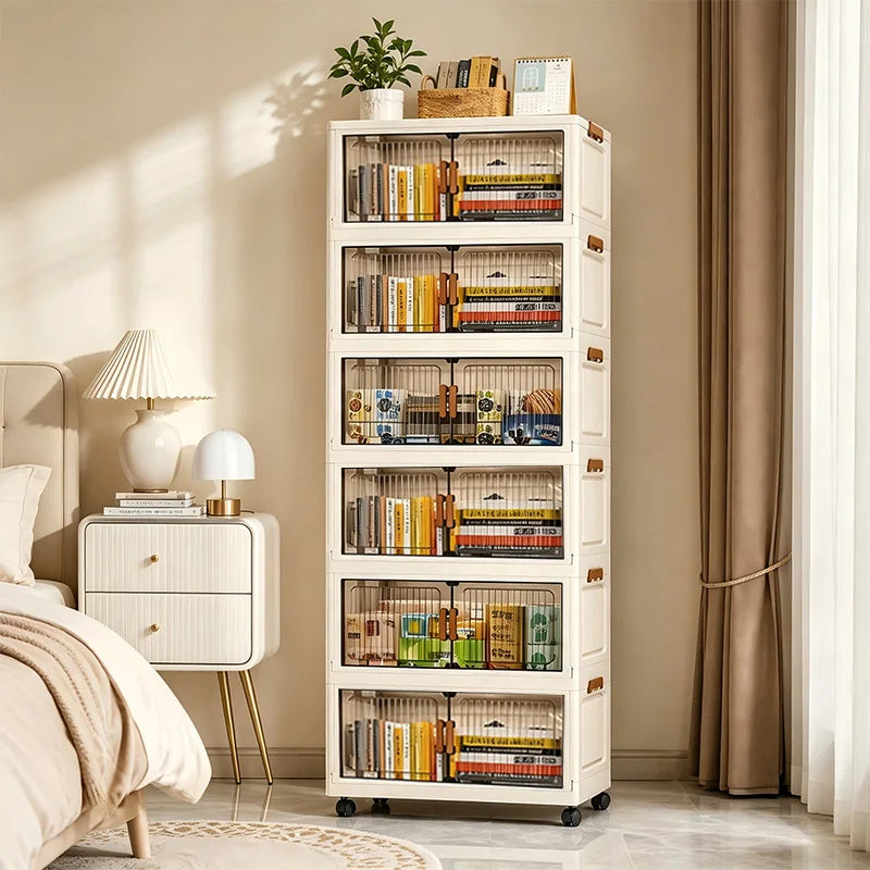 Foldable Storage Cabinet On Wheels, No Assembly, Magnetic Doors