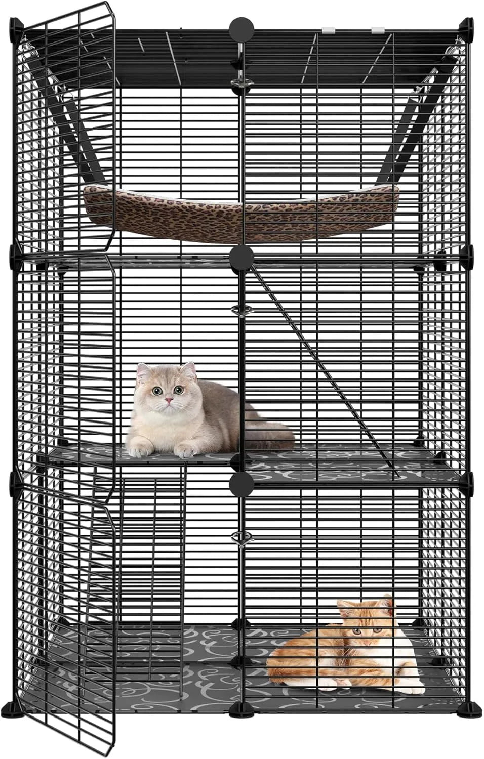 Three-Tier Cat Cage Indoor Enclosure Detachable Metal Wire Playpen With Hammock