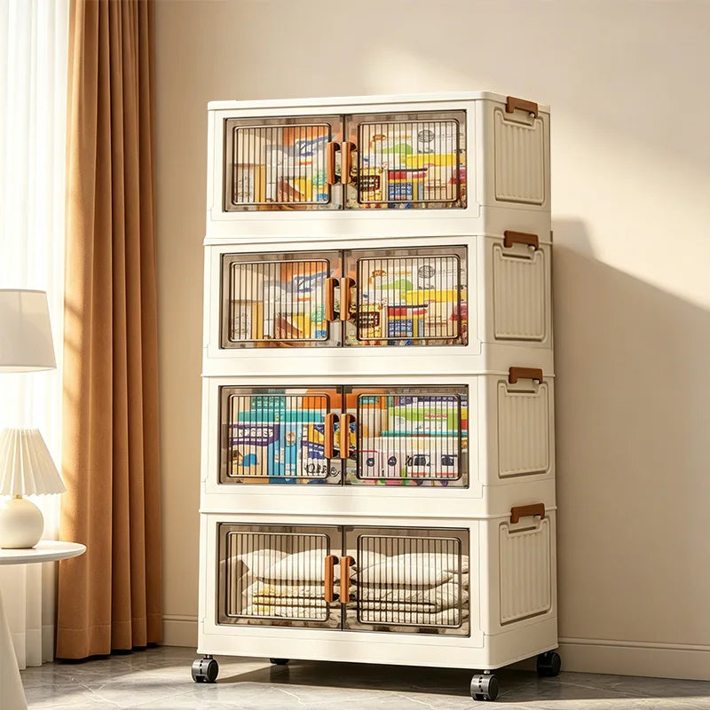 Foldable Storage Cabinet On Wheels, No Assembly, Magnetic Doors