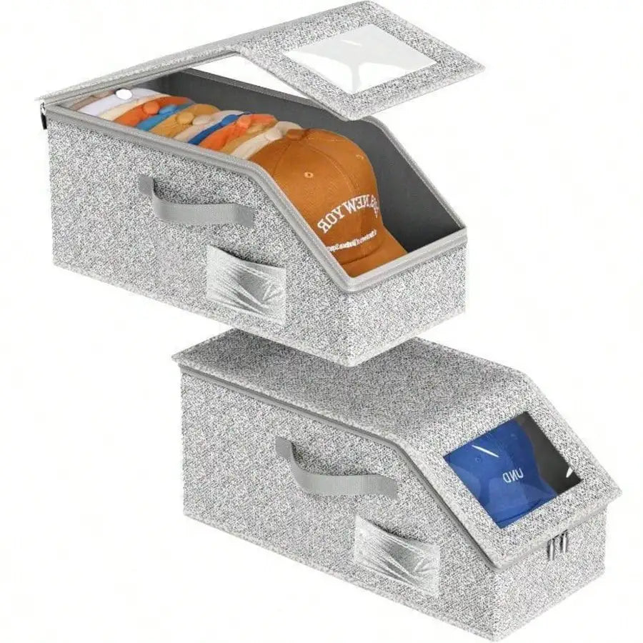 Stackable Hat Storage Box for 12 Hats, Foldable Fabric Organizer