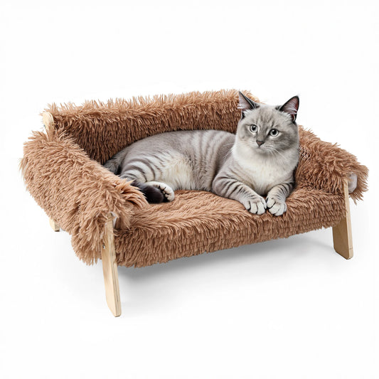 Comfortable Plush Raised Cat Sofa Bed With Sturdy Wooden Legs