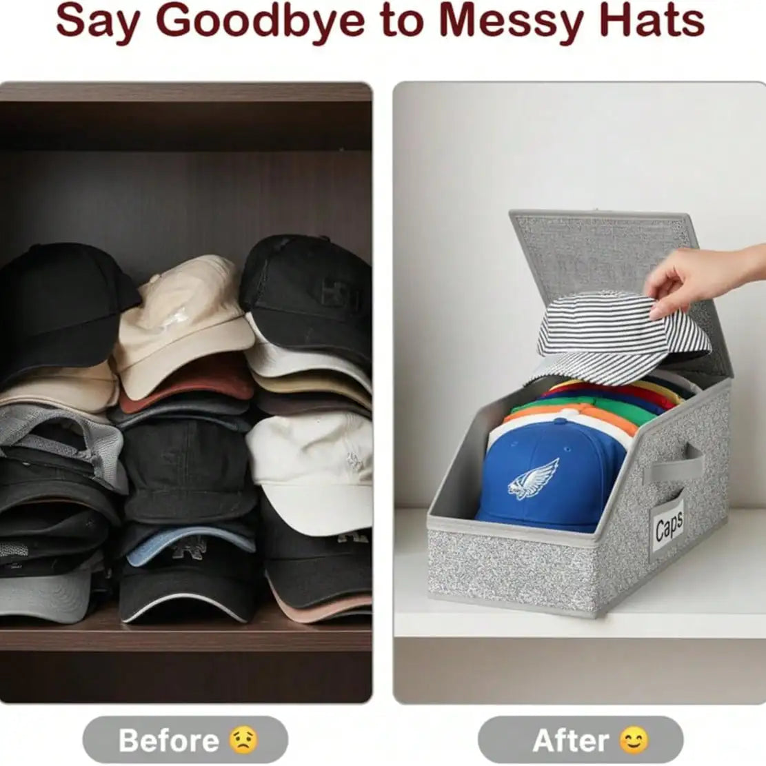Stackable Hat Storage Box for 12 Hats, Foldable Fabric Organizer