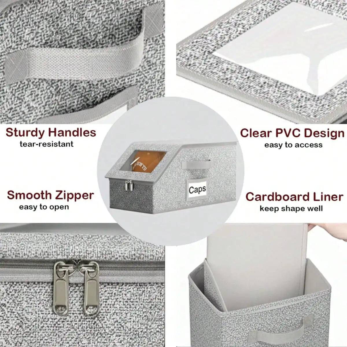 Stackable Hat Storage Box for 12 Hats, Foldable Fabric Organizer