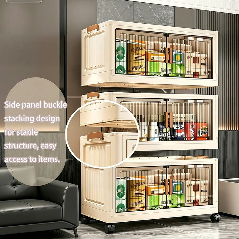 Foldable Storage Cabinet On Wheels, No Assembly, Magnetic Doors