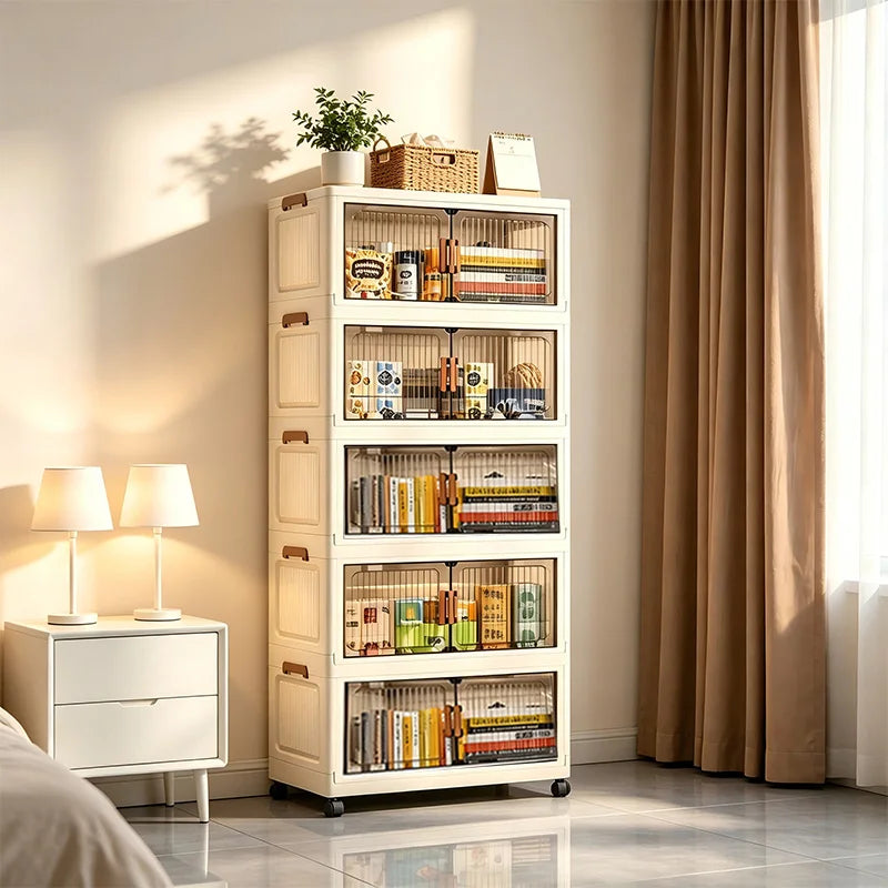 Foldable Storage Cabinet On Wheels, No Assembly, Magnetic Doors