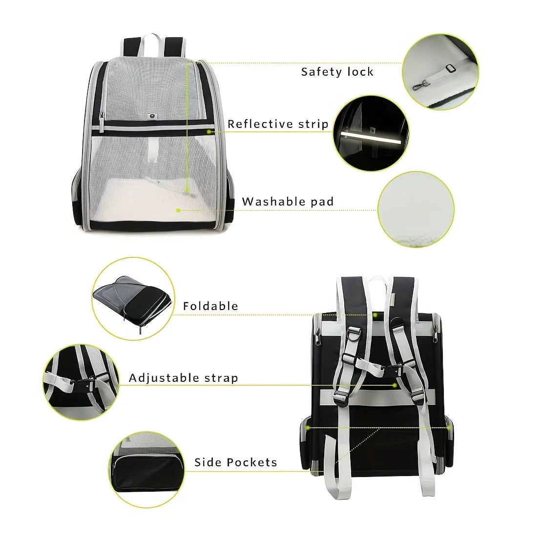 Foldable Ventilated Pet Backpack With Safety Belt For Travel
