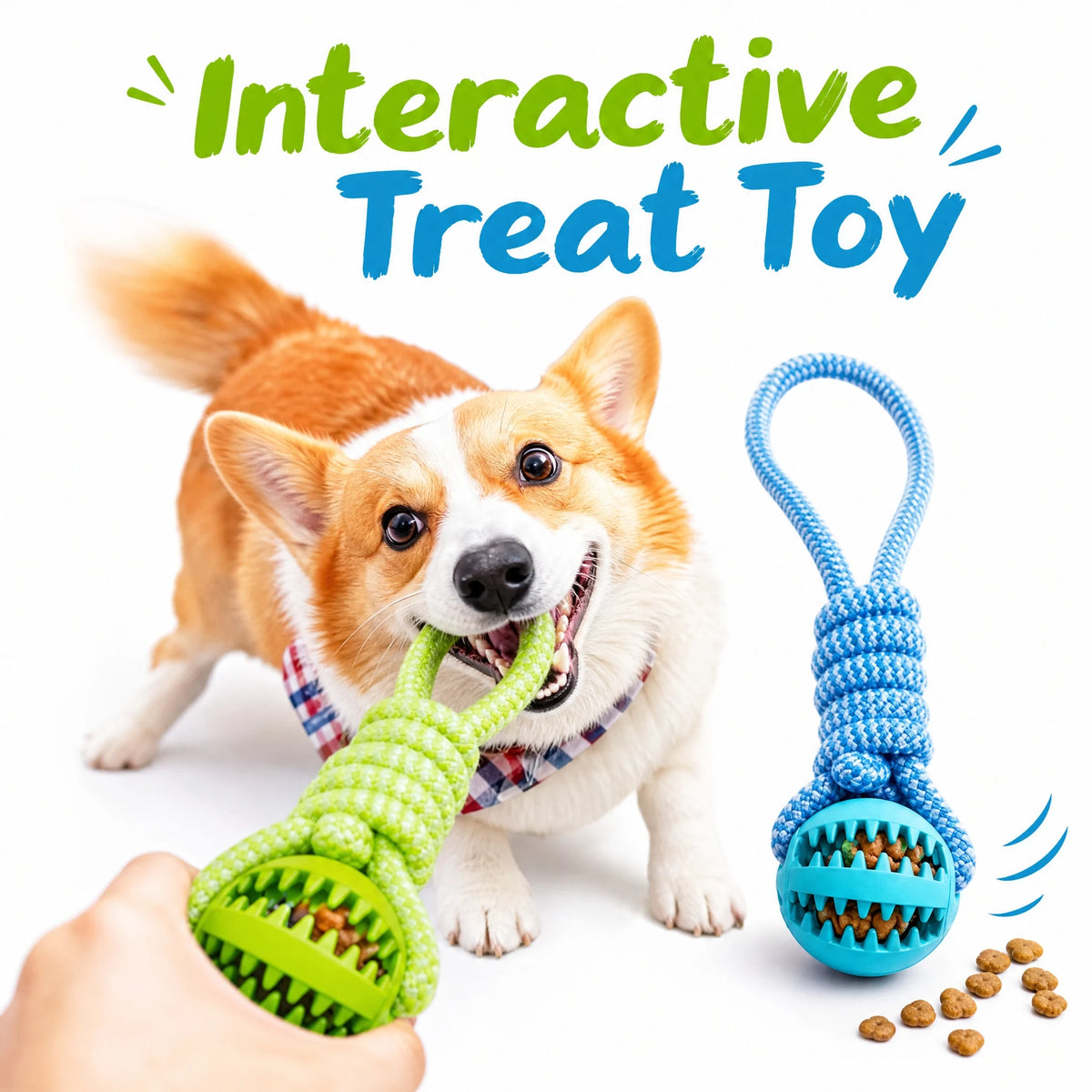 Interactive Dog Treat Dispensing Ball With Rope Chew Toy