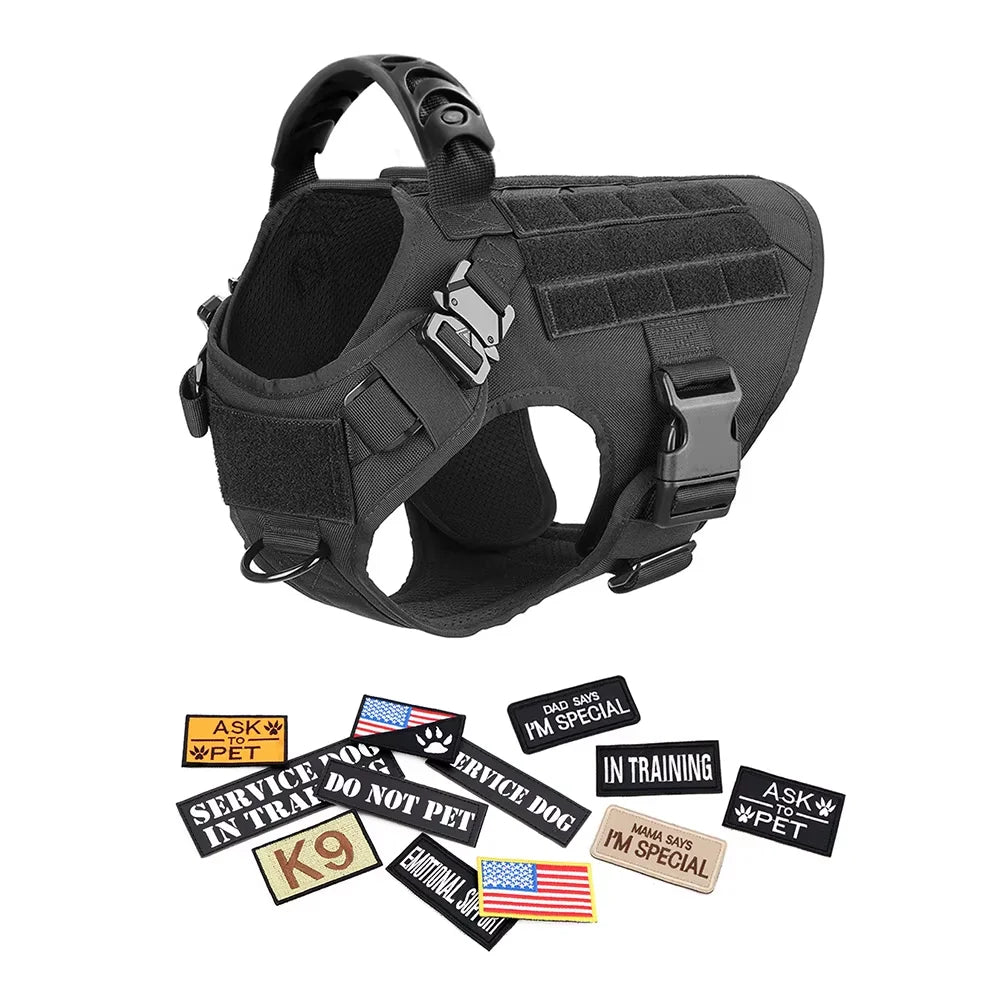 Nylon Military Dog Harness Vest Set With Leash Malinois Patches