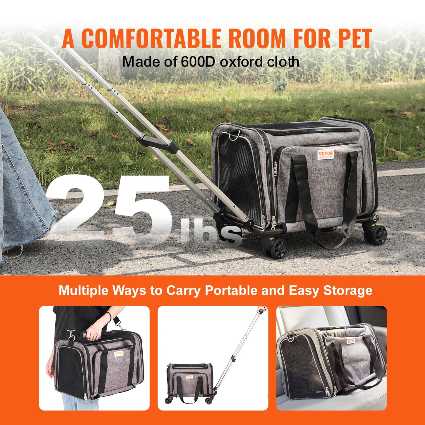 Pet Carrier Backpack With Telescopic Handle And Wheels
