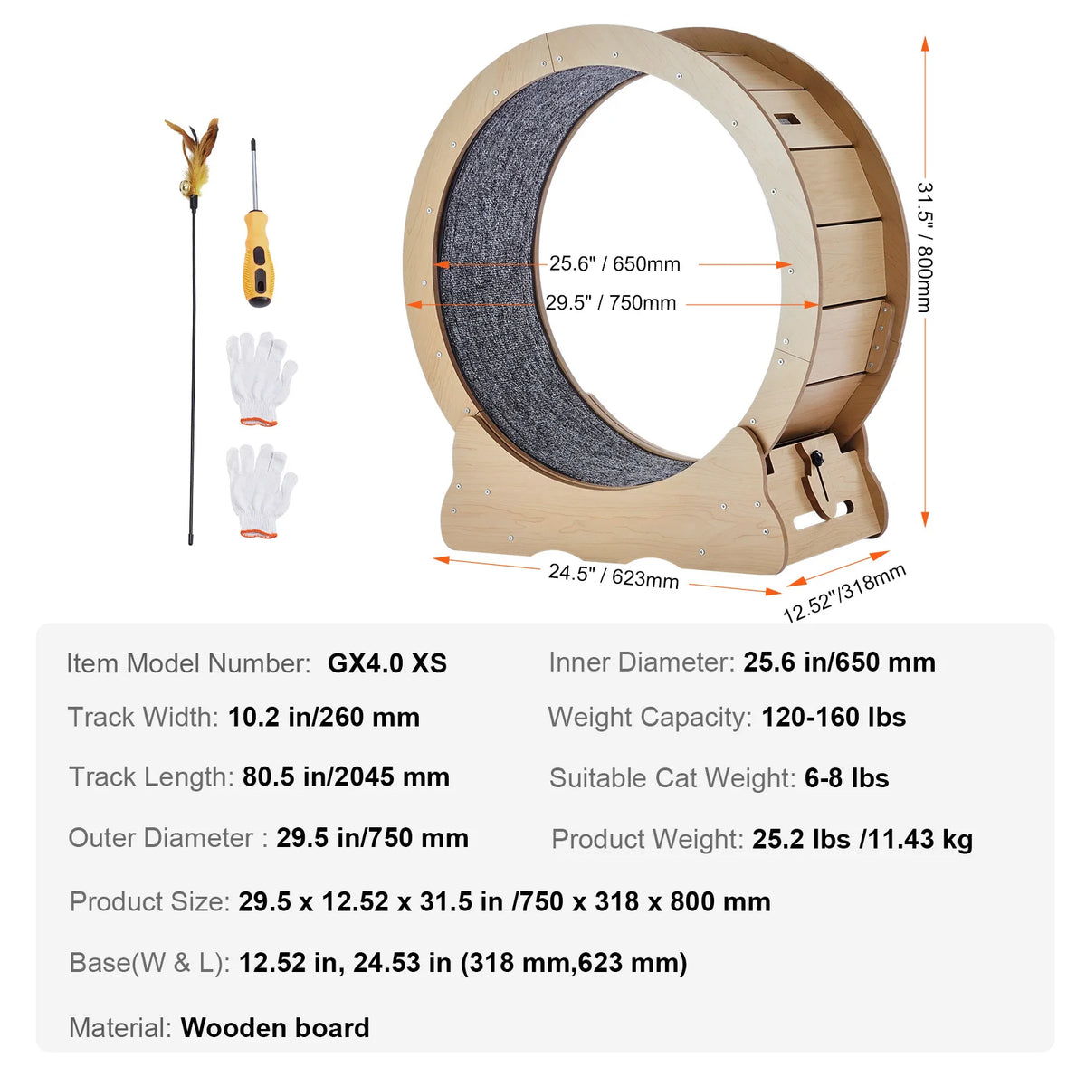 Wooden Indoor Cat Exercise Wheel With Detachable Carpet Toy