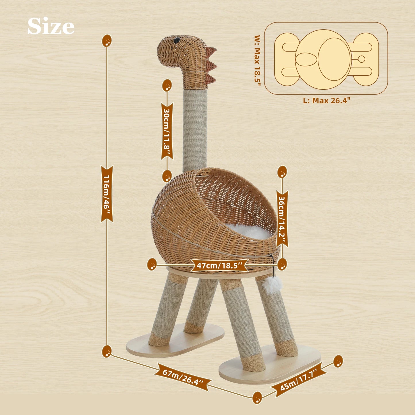 PAWZ Road Dinosaur Cat Tree Tower Three Tier Sisal Scratching Post Rattan Condo