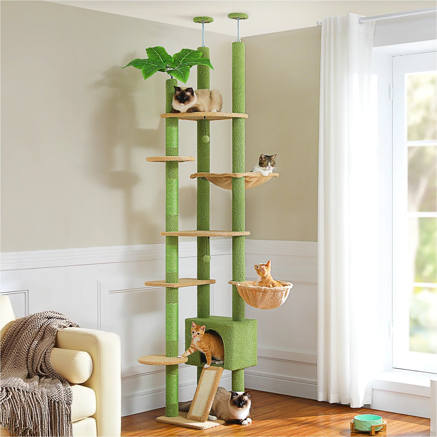 PAWZ Road Wooden Cat Tree With Hammock And Sisal Posts
