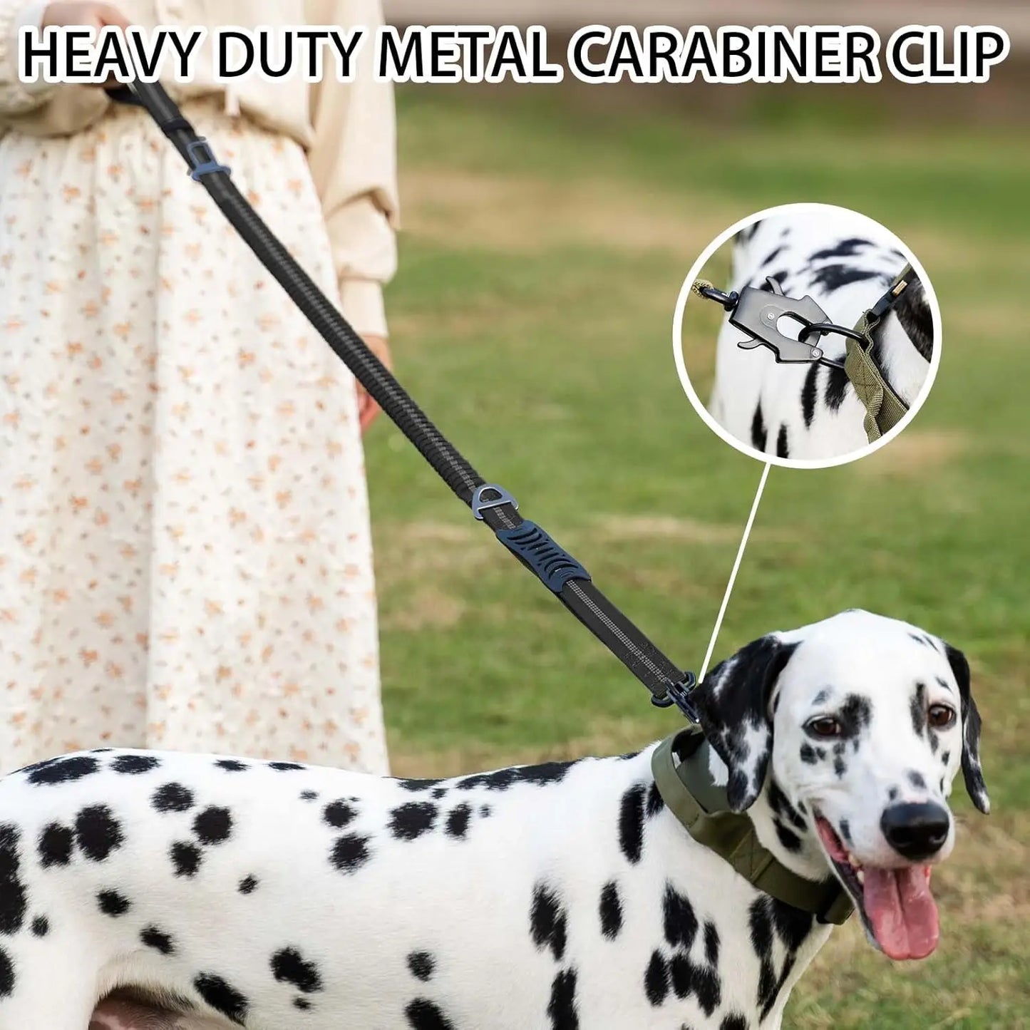 Reflective Shock Absorbing Tactical Bungee Dog Leash With Seatbelt