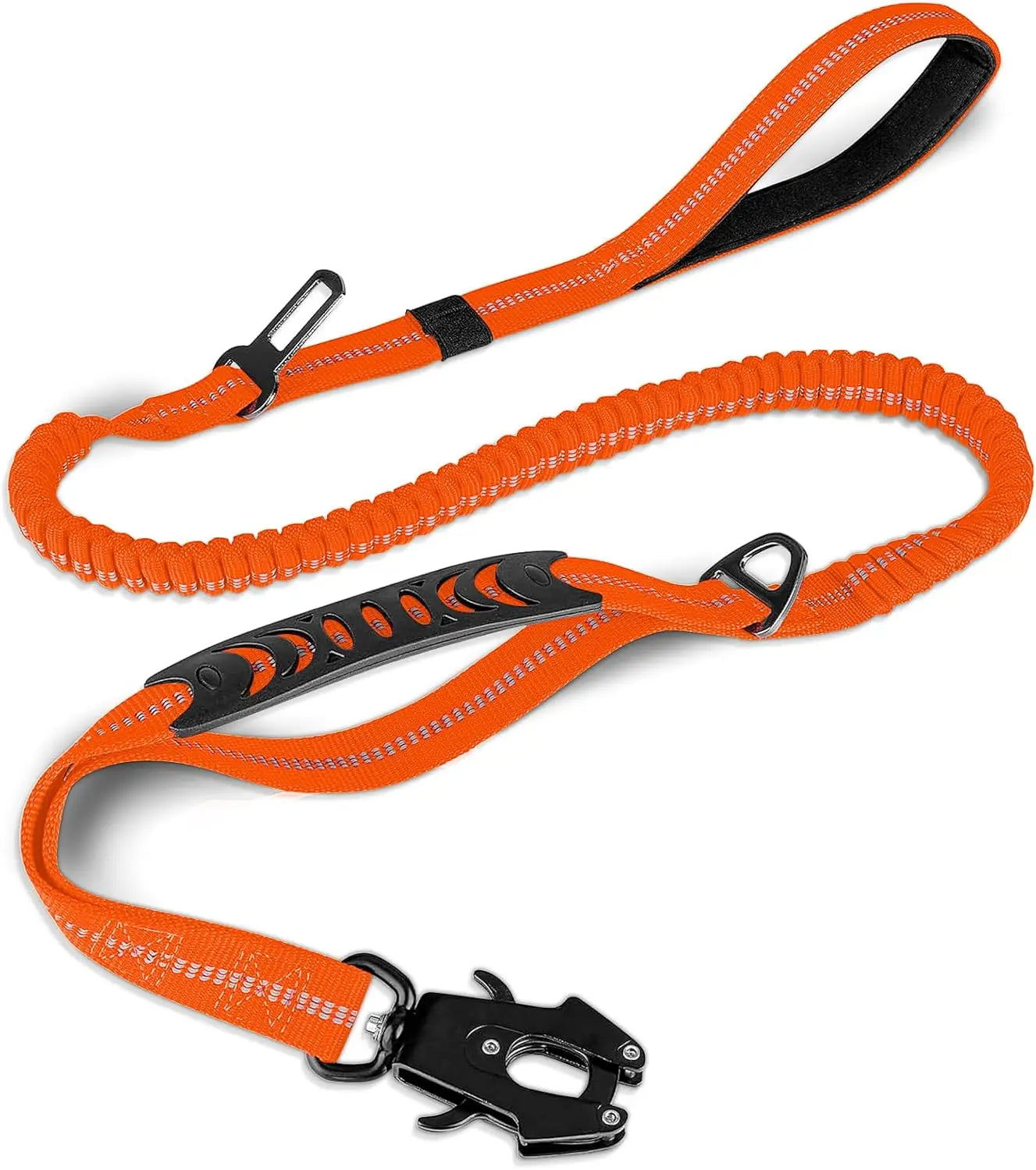 Reflective Shock Absorbing Tactical Bungee Dog Leash With Seatbelt