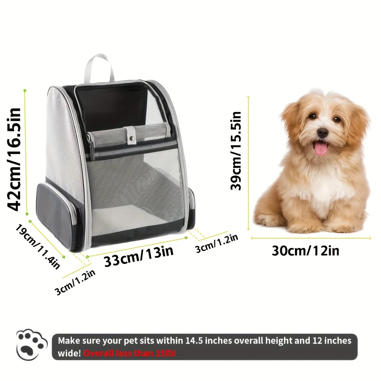 Foldable Ventilated Pet Backpack With Safety Belt For Travel