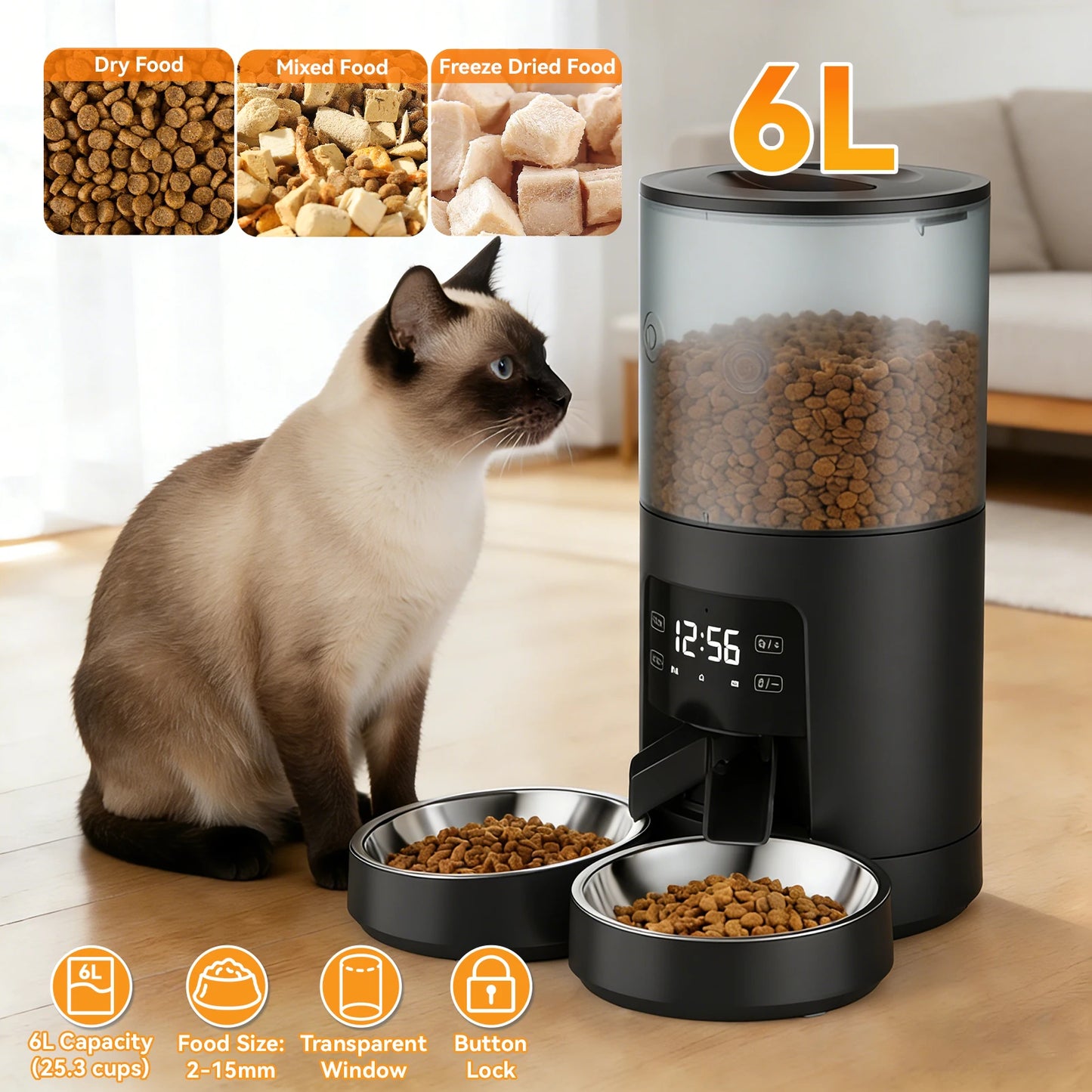 JHK Automatic Pet Feeder With Dual Bowls Timed Dispenser
