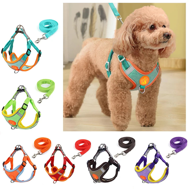 Reflective Mesh Dog Harness Vest With Traction Rope