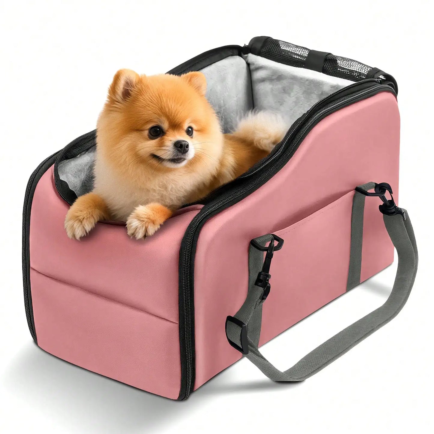 Center Console Pet Car Seat Carrier With Removable Washable Plush Liner
