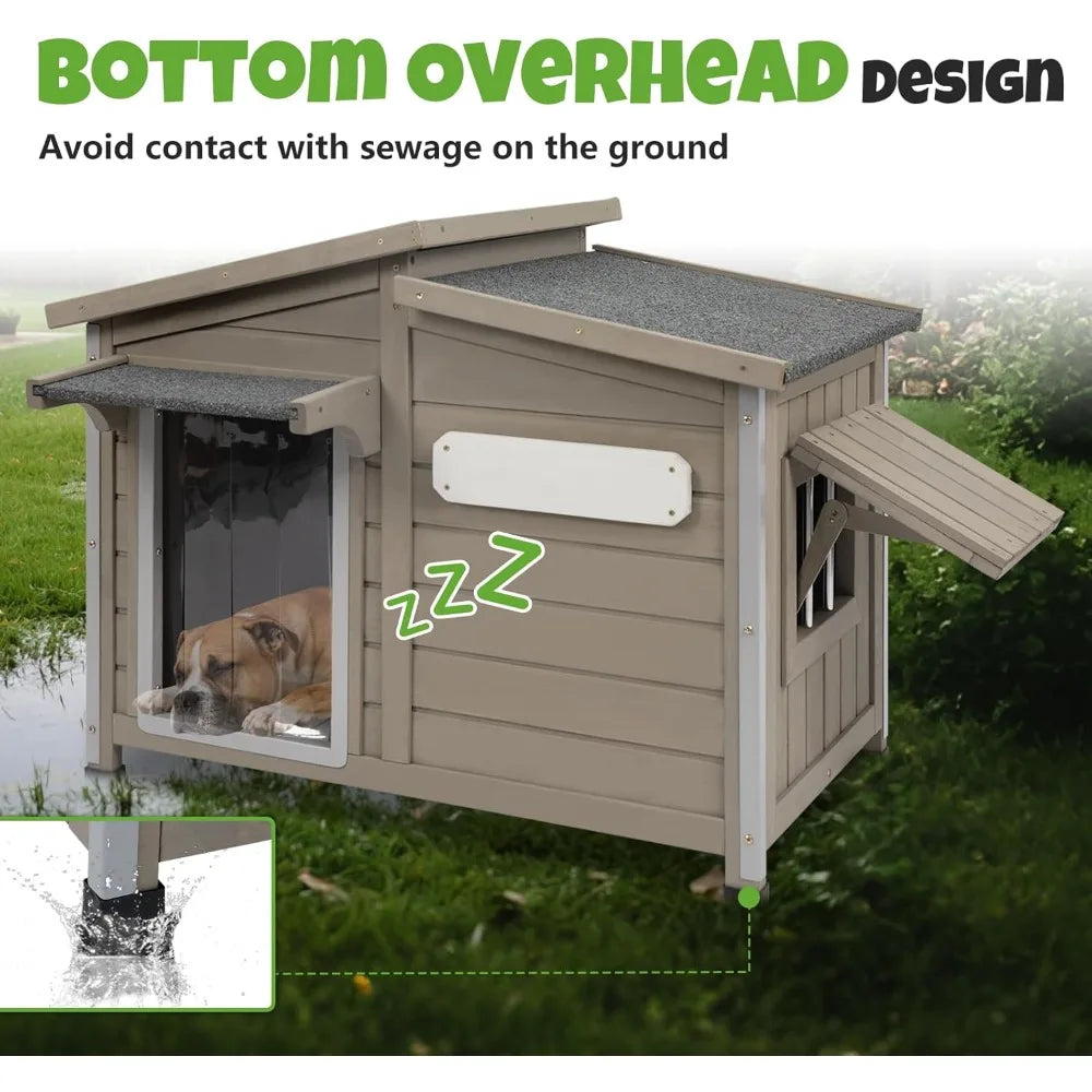 Outdoor Wooden Dog House With Weatherproof Design And Vent Windows