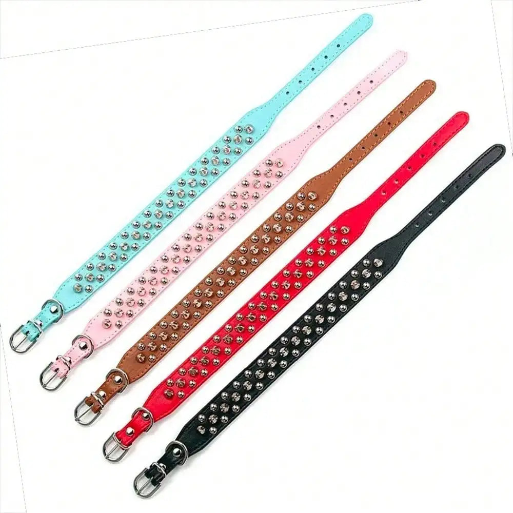 Punk Spiked Rivet Dog Collar Adjustable PU Leather