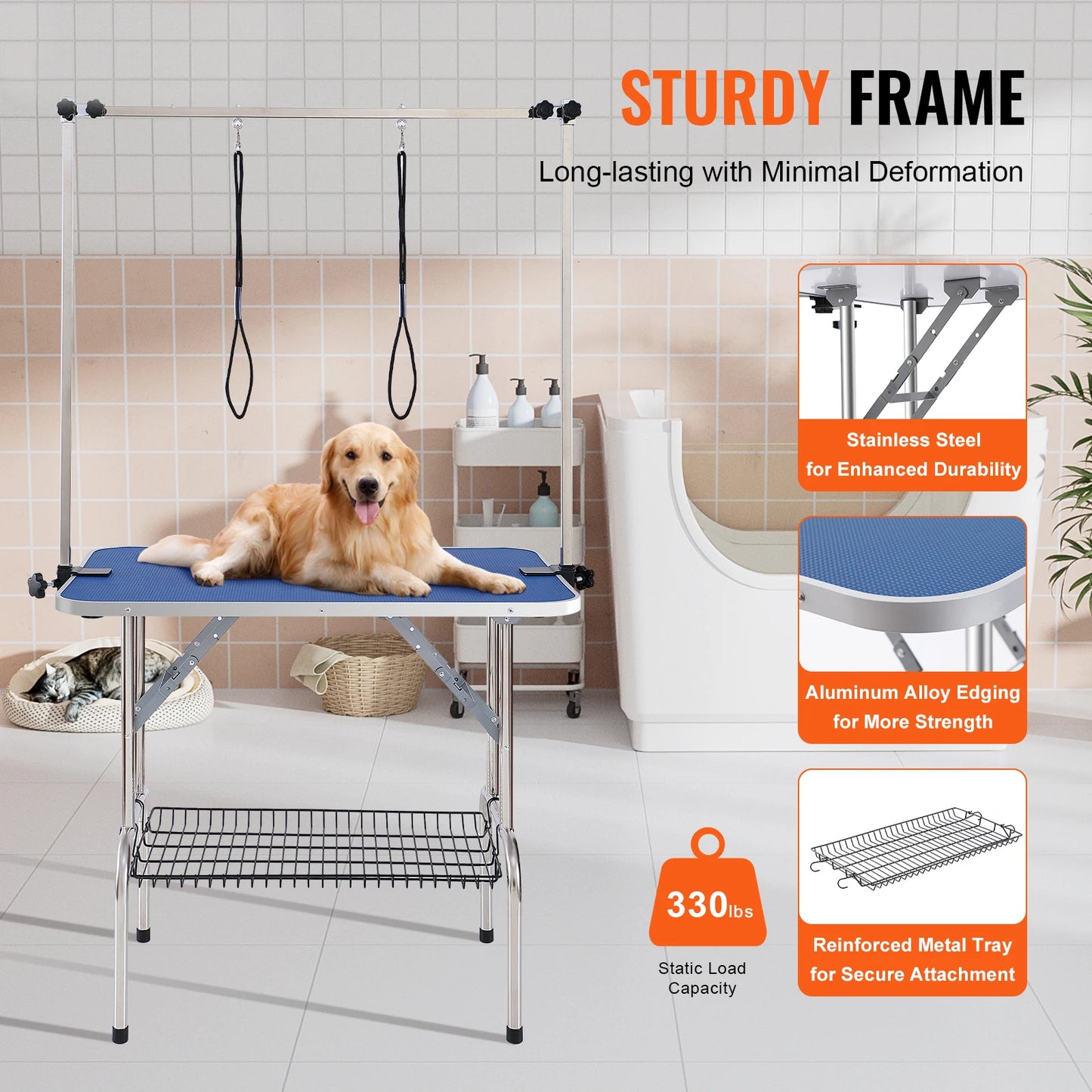 SucceBuy Two Arm Pet Grooming Table With Clamp Folding Stand