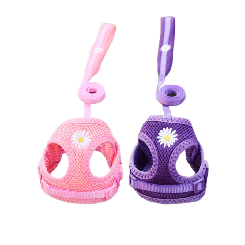 Mesh Small Dog Harness And Leash Set Floral For Puppies