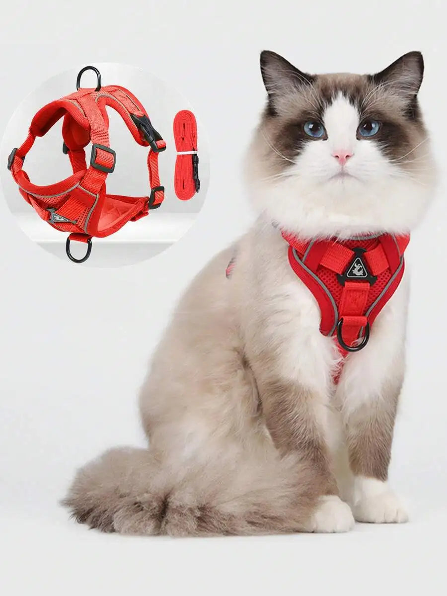 Reflective Pet Harness And Leash Set For Dogs And Cats